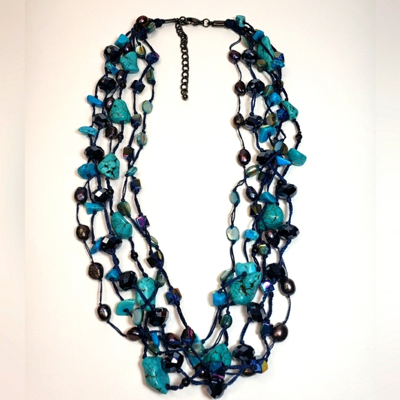 Park Lane Blue Turquoise and Fresh Water Pearl Multi-Strand Necklace - Picture 5 of 9